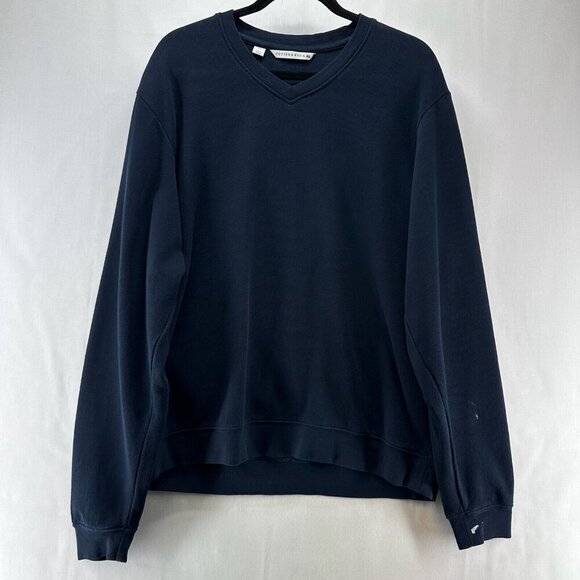 Cutter & Buck Sweater Men Sz M V-Neck Long Sleeve Pullover Ribbed Knit Navy Blue - Picture 1 of 12